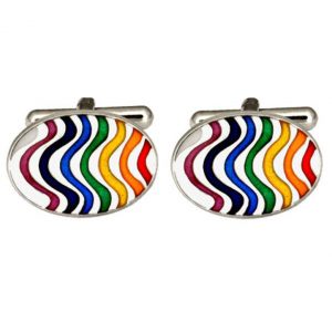 Rainbow Wave Oval Enamel and Rhodium Plate Cufflinks from Dalaco