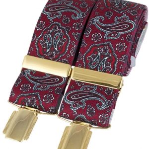 Burgundy Paisley Elastic Braces, made in England, from Dalaco, Crediton