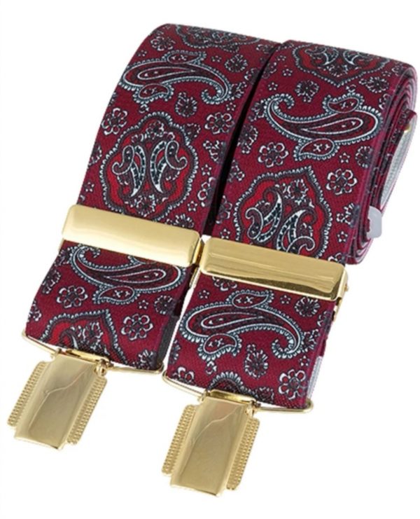 Burgundy Paisley Elastic Braces, made in England, from Dalaco, Crediton