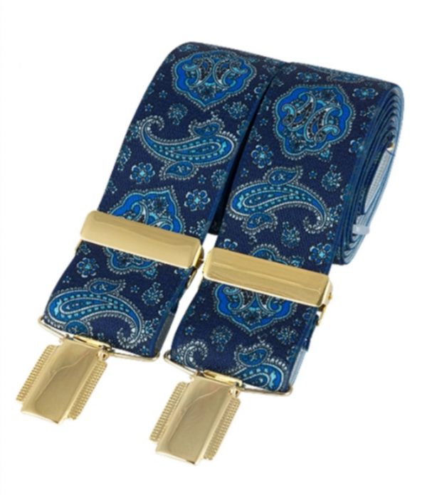 Blue Paisley Elastic Braces, made in England, from Dalaco, Crediton