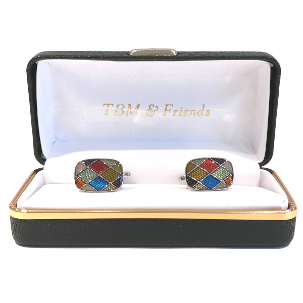 Harlequin Enamel Cufflinks from Dalaco - box