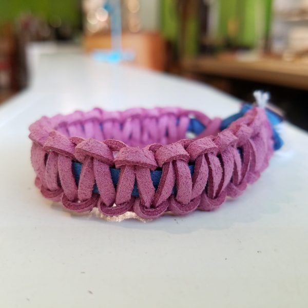 Leather Macramé Bracelet by The Belt Makers - Pink and Light Blue