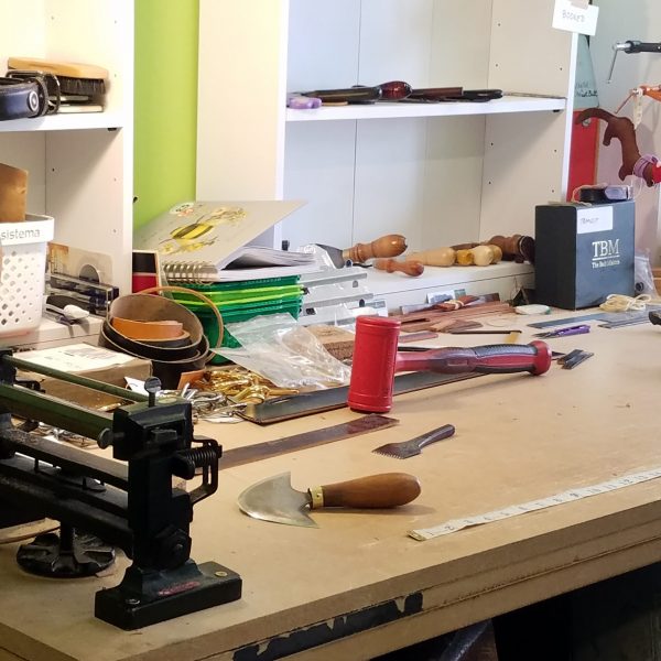 Belt cutting work bench at The Belt Makers