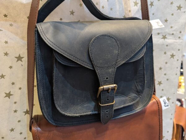 Black Curved Saddle Bag by Paper High Fair Trade